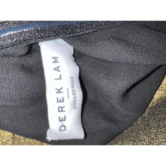 DEREK LAM Yolie Gold Long Sleeve One Shoulder Pleated Mini Dress Size M - Picture 6 of 6